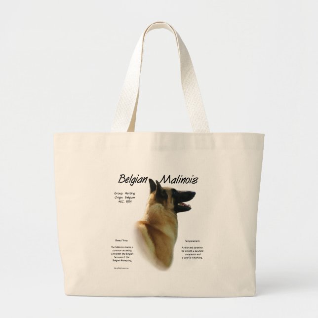 Belgian Malinois History; All about Malinois Large Tote Bag (Front)