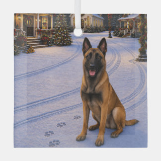 Belgian Malinois Holiday Card Glass Ornament
