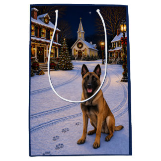 Belgian Malinois Holiday Card Medium Gift Bag