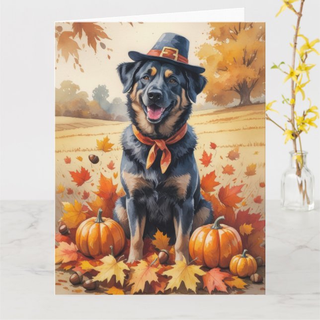 Belgian Malinois In Autumn Leaves Thanksgiving Art Card (Yellow Flower)