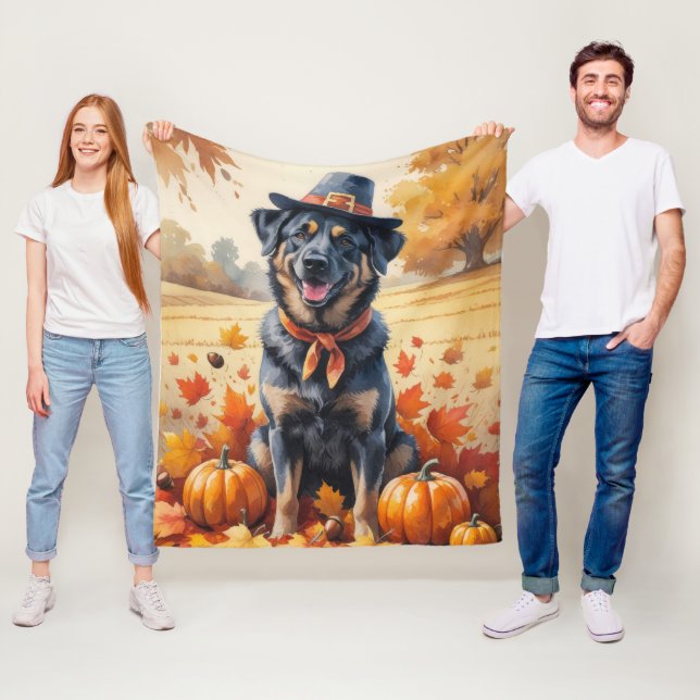 Belgian Malinois In Autumn Leaves Thanksgiving Art Fleece Blanket (In Situ)