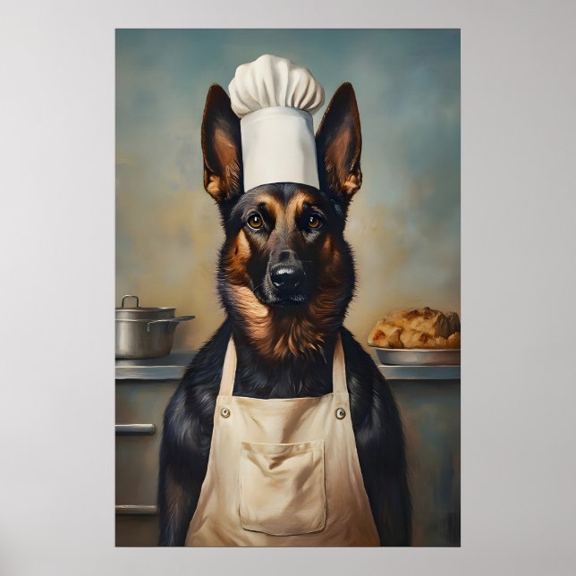 Belgian Malinois In Chefs Hat Poster, Pet Poster (Front)