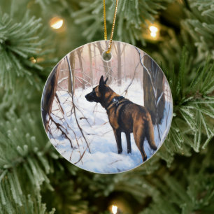 Belgian Malinois Let It Snow Christmas Ceramic Ornament