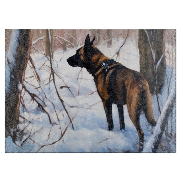 Belgian Malinois Let It Snow Christmas Cutting Board (Front)