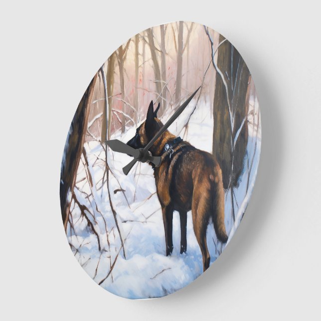 Belgian Malinois Let It Snow Christmas Large Clock (Angle)