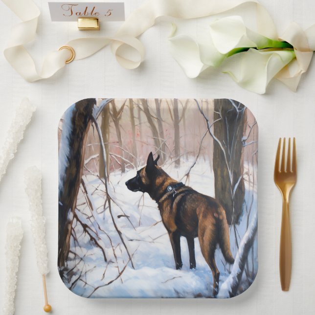 Belgian Malinois Let It Snow Christmas Paper Plates (Wedding)