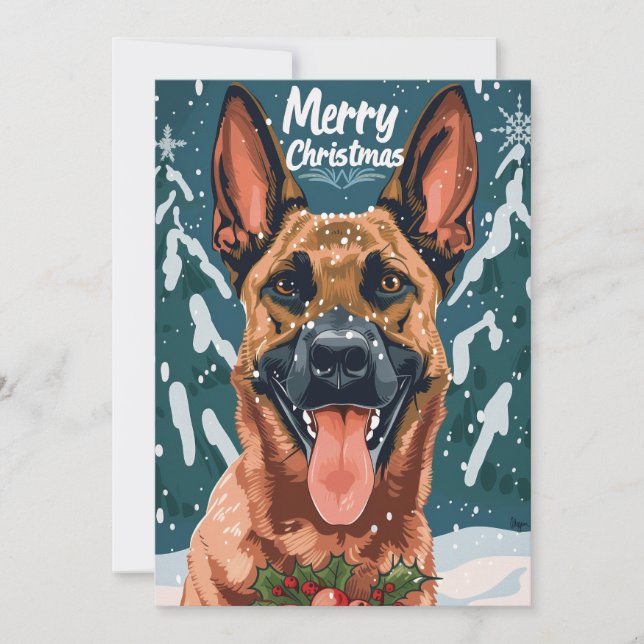 Belgian Malinois Merry Christmas  Holiday Card (Front)