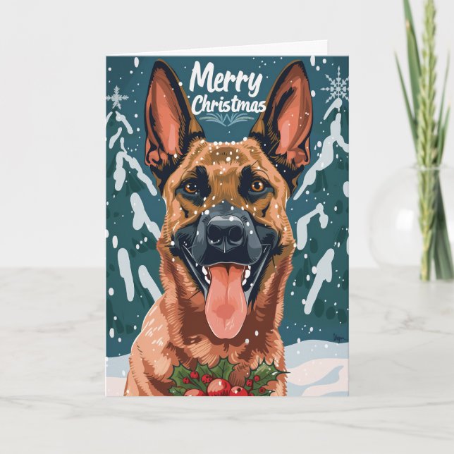 Belgian Malinois Merry Christmas Personalized Holiday Card (Front)