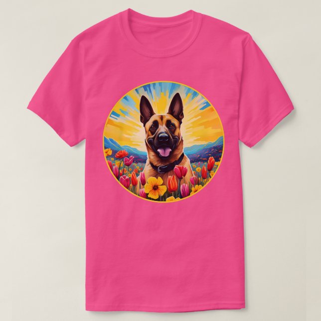 Belgian Malinois Mountain Flower Cute Colorful Pup T-Shirt (Design Front)