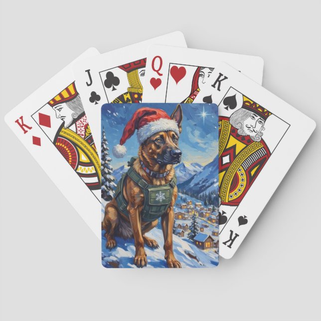 Belgian Malinois Mountain Patrol Christmas Poker Cards (Back)
