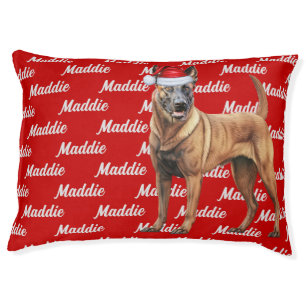 Belgian Malinois on Red with Name Christmas Dog Pet Bed