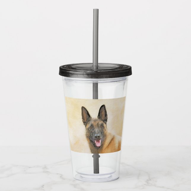 Belgian Malinois Painting - Cute Original Dog Art Acrylic Tumbler (Front)
