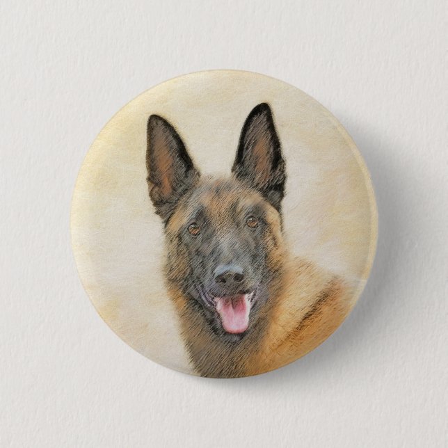 Belgian Malinois Painting - Cute Original Dog Art Button (Front)