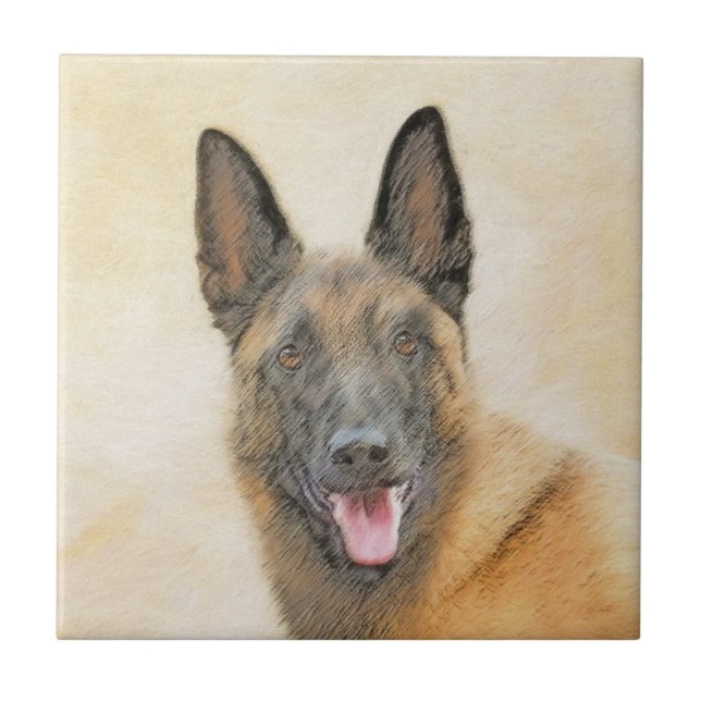 Belgian Malinois Painting - Cute Original Dog Art Ceramic Tile (Front)