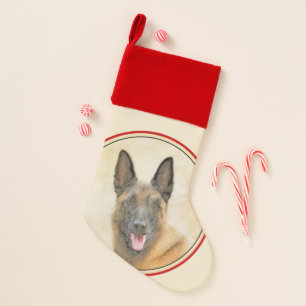 Belgian Malinois Painting - Cute Original Dog Art Christmas Stocking