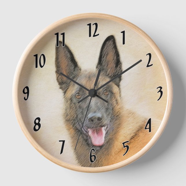 Belgian Malinois Painting - Cute Original Dog Art Clock (Front)