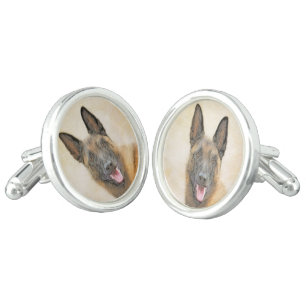 Belgian Malinois Painting - Cute Original Dog Art Cufflinks