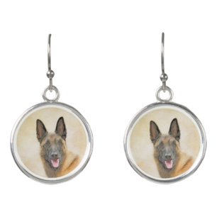 Belgian Malinois Painting - Cute Original Dog Art Earrings