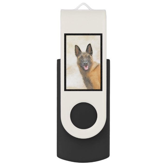 Belgian Malinois Painting - Cute Original Dog Art Flash Drive (Back (Vertical))