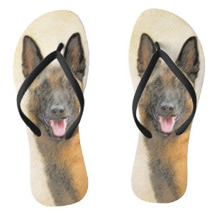 Belgian Malinois Painting - Cute Original Dog Art Flip Flops