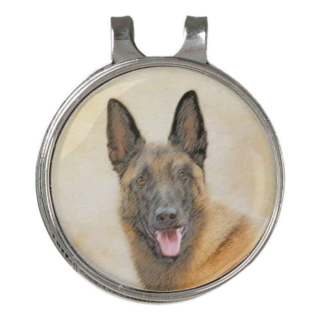 Belgian Malinois Painting - Cute Original Dog Art Golf Hat Clip (Front)
