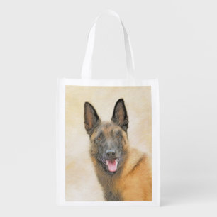 Belgian Malinois Painting - Cute Original Dog Art Grocery Bag