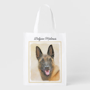 Belgian Malinois Painting - Cute Original Dog Art Grocery Bag