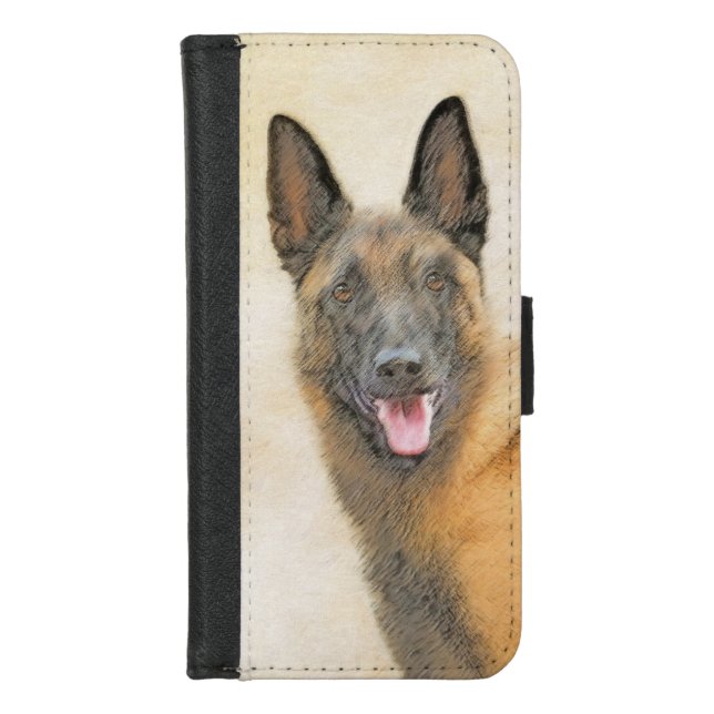 Belgian Malinois Painting - Cute Original Dog Art iPhone Wallet Case (Front)