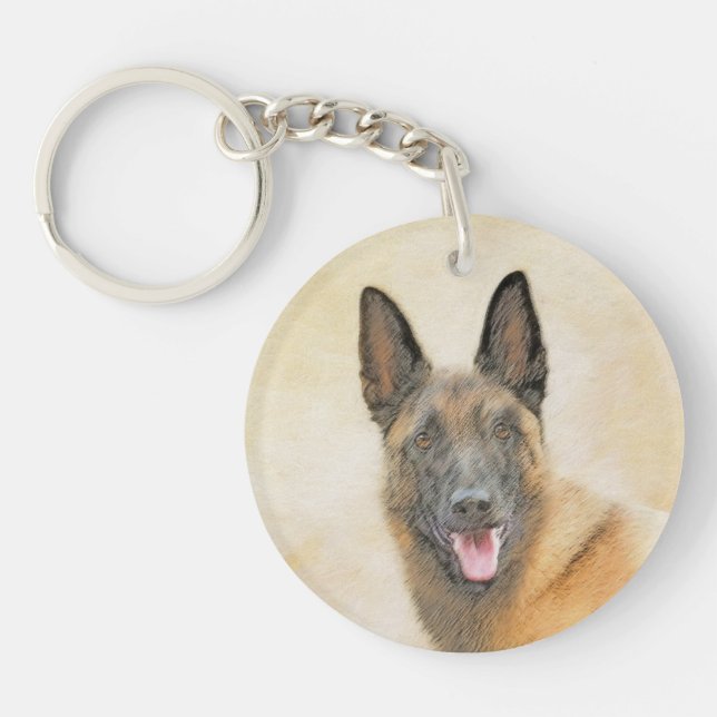 Belgian Malinois Painting - Cute Original Dog Art Keychain (Front)