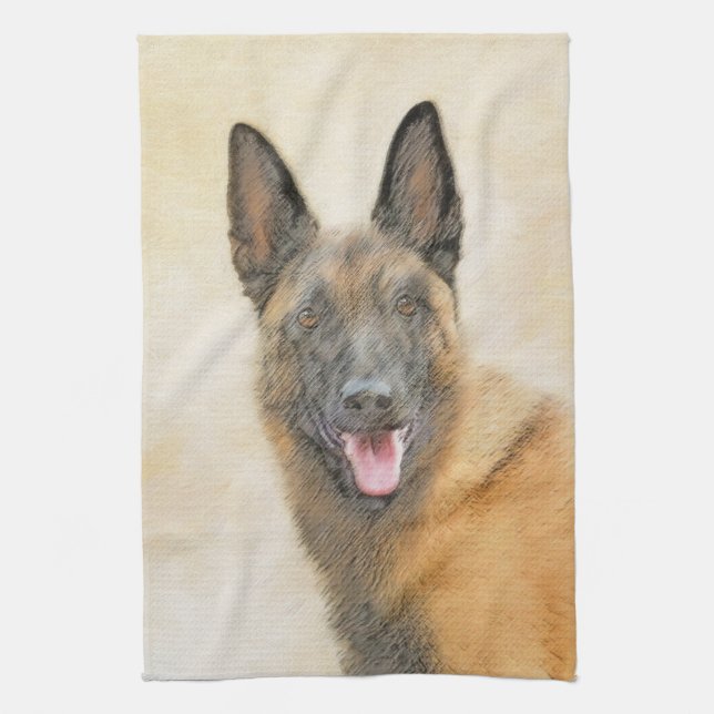 Belgian Malinois Painting - Cute Original Dog Art Kitchen Towel (Vertical)