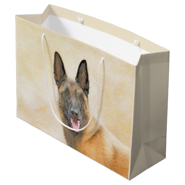Belgian Malinois Painting - Cute Original Dog Art Large Gift Bag (Back Angled)