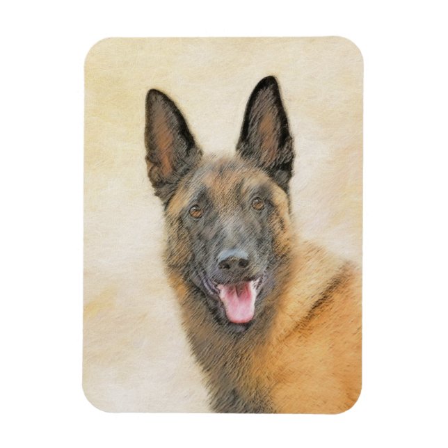 Belgian Malinois Painting - Cute Original Dog Art Magnet (Vertical)