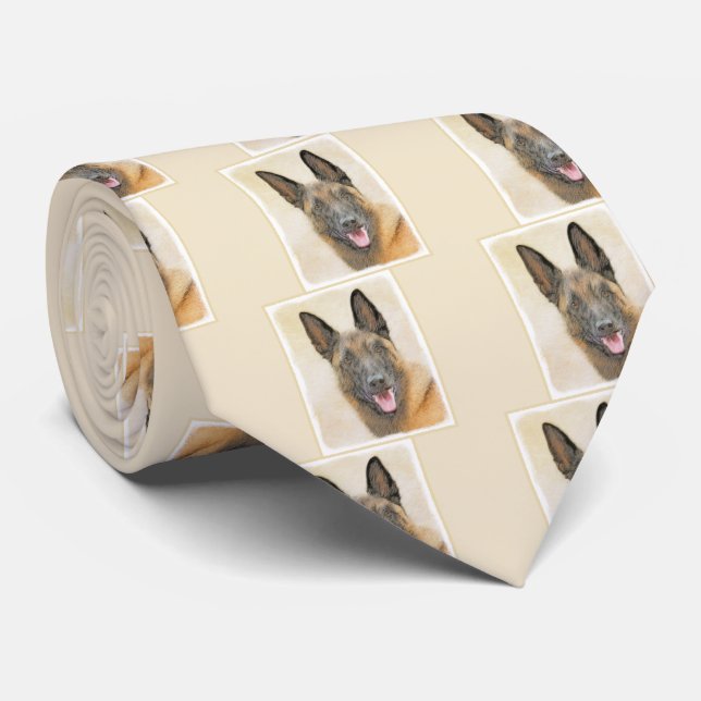 Belgian Malinois Painting - Cute Original Dog Art Neck Tie (Rolled)