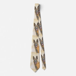 Belgian Malinois Painting - Cute Original Dog Art Neck Tie