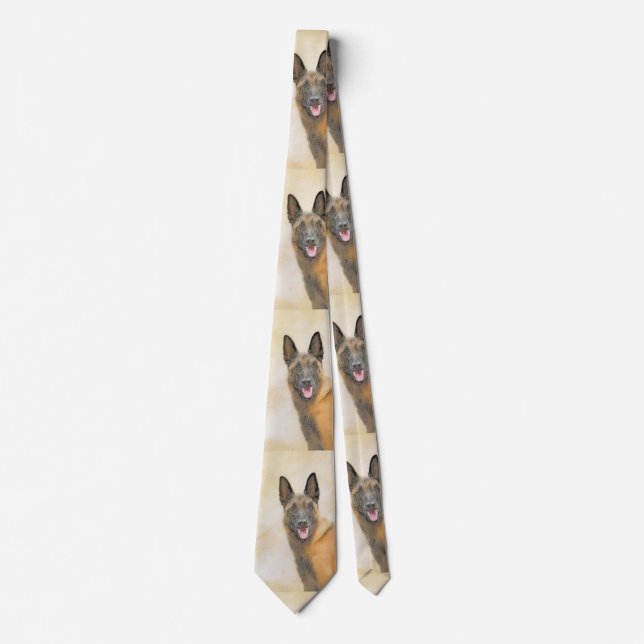 Belgian Malinois Painting - Cute Original Dog Art Neck Tie (Front)