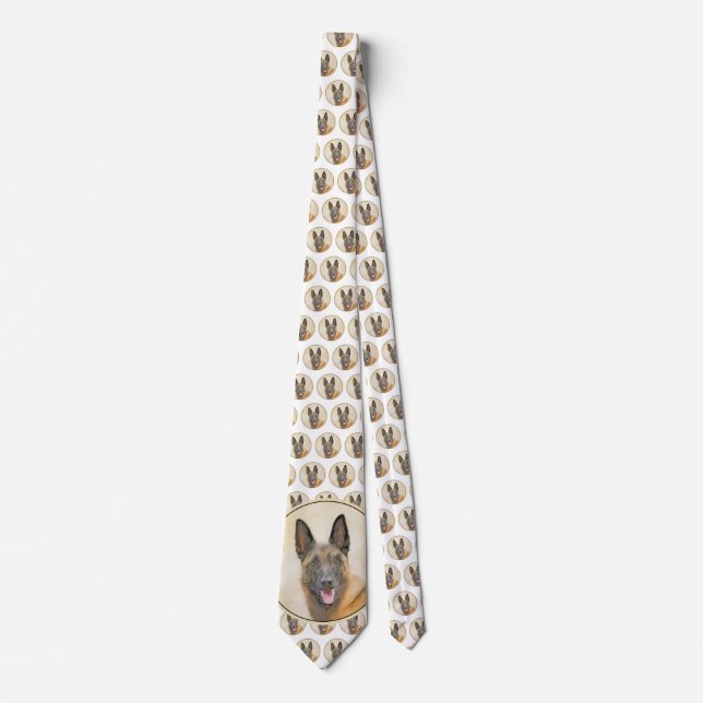 Belgian Malinois Painting - Cute Original Dog Art Neck Tie (Front)