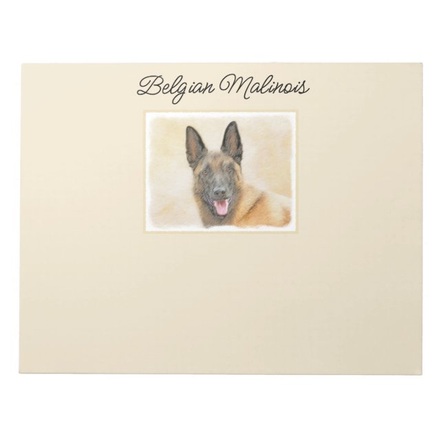 Belgian Malinois Painting - Cute Original Dog Art Notepad (Front)