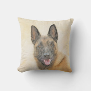 Belgian Malinois Painting - Cute Original Dog Art Outdoor Pillow