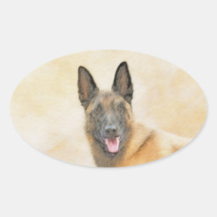 Belgian Malinois Painting - Cute Original Dog Art Oval Sticker