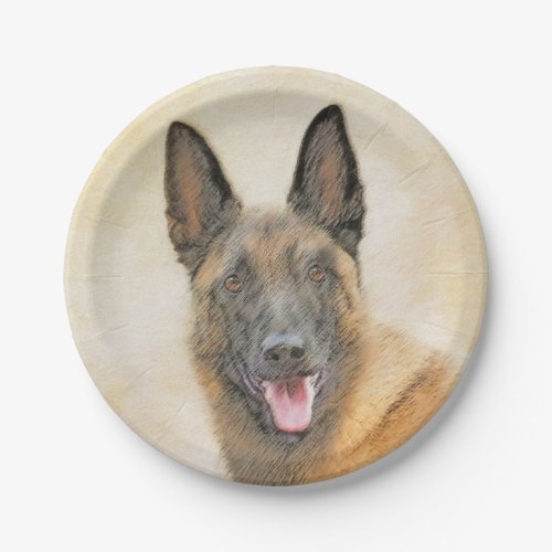 Belgian Malinois Painting _ Cute Original Dog Art Paper Plates