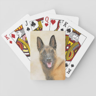 Belgian Malinois Painting - Cute Original Dog Art Playing Cards