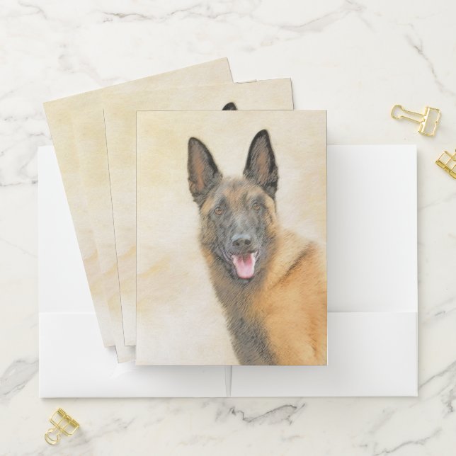 Belgian Malinois Painting - Cute Original Dog Art Pocket Folder (In Situ)