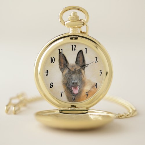 Belgian Malinois Painting _ Cute Original Dog Art Pocket Watch