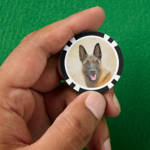Belgian Malinois Painting - Cute Original Dog Art Poker Chips