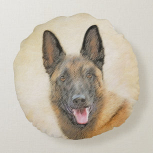 Belgian Malinois Painting - Cute Original Dog Art Round Pillow