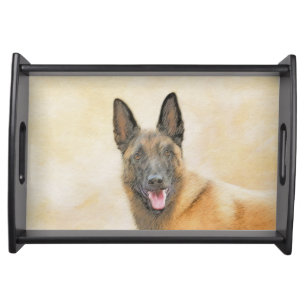 Belgian Malinois Painting - Cute Original Dog Art Serving Tray