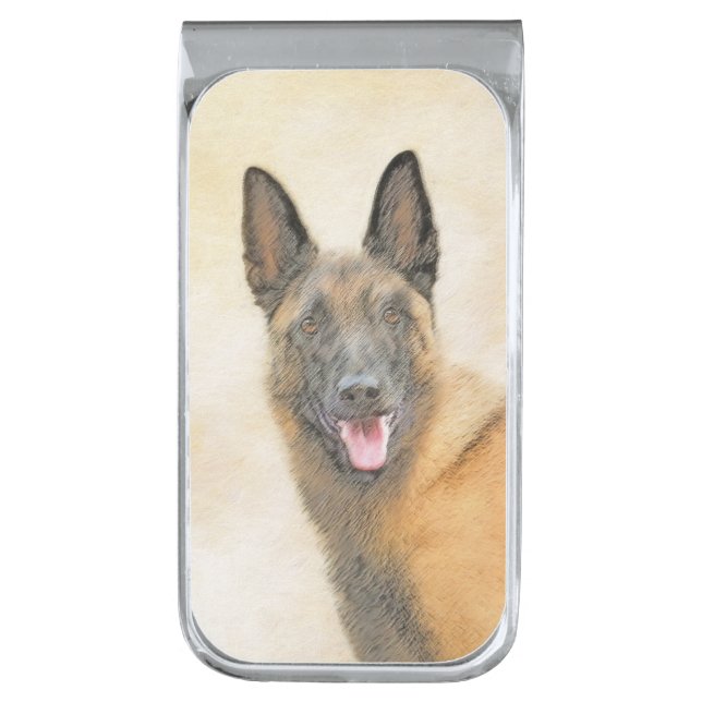 Belgian Malinois Painting - Cute Original Dog Art Silver Finish Money Clip (Front Vertical)
