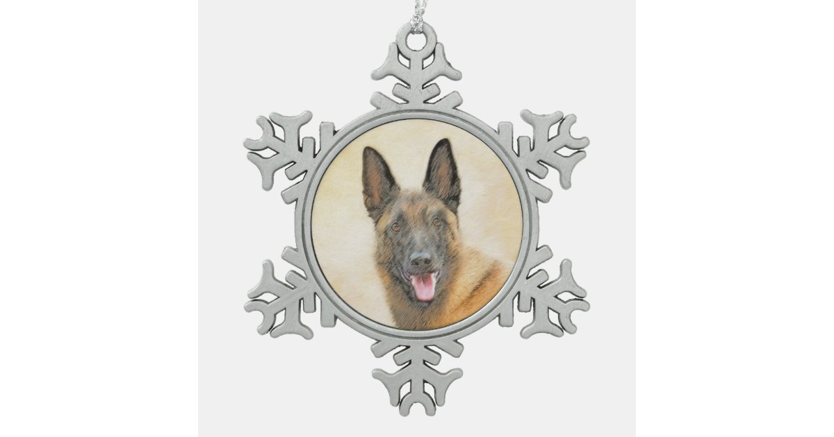 Christmas Ornaments Art Print Snowflake Ornament Tree Hanging Decor Gift 3 Inch Belgian Malinois Painting Cute Original Dog Pewter Home Kitchen Tarnaalignkohtao Com - Belgian Malinois Home Decor