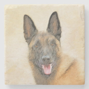 Belgian Malinois Painting - Cute Original Dog Art Stone Coaster