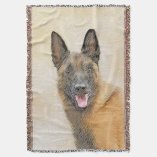 Belgian Malinois Painting - Cute Original Dog Art Throw Blanket